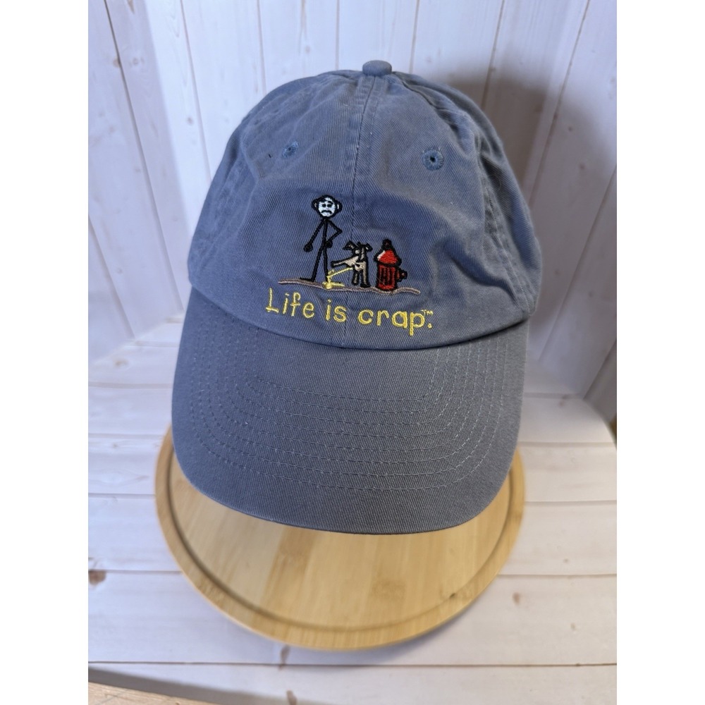 LIFE IS CRAP Dog Funny Humor Unisex Hat Cap Embroidered Slate blue Dad Strapback